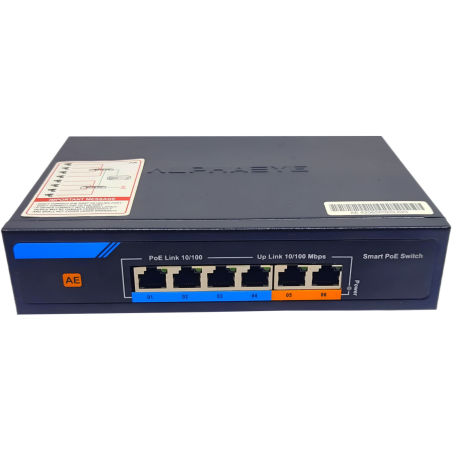 ALPHAEYE AE-42078 4-Port PoE Switch with 2 Uplink Ports, 78W Total Power