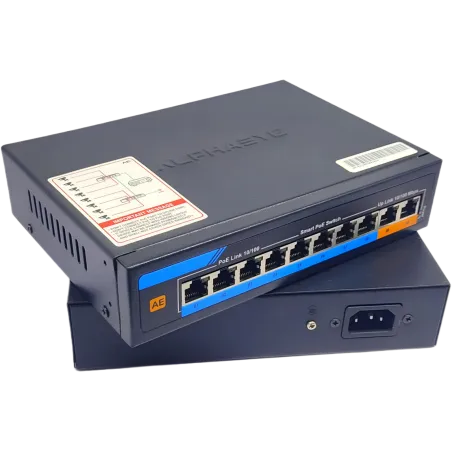 ALPHAEYE AE-81120 8-Port PoE Switch | 10/100 Mbps with Uplink, VLAN, and Lightning Protection