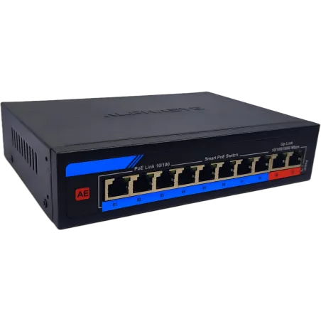 ALPHAEYE AE-81120G 8-Port PoE Switch | 10/100/1000 Mbps, 16 Gbps Bandwidth, VLAN, and Lightning Protection