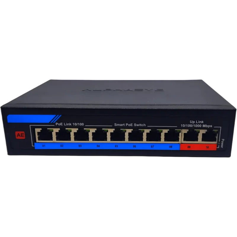 ALPHAEYE AE-81120G 8-Port PoE Switch | 10/100/1000 Mbps, 16 Gbps Bandwidth, VLAN, and Lightning Protection ALPHAEYE AE-81120G 8-Port PoE Switch | 10/100/1000 Mbps, 16 Gbps Bandwidth, VLAN, and Lightning Protection