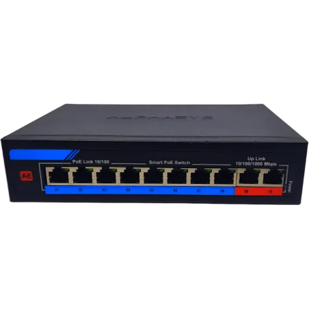 ALPHAEYE AE-81120G 8-Port PoE Switch | 10/100/1000 Mbps, 16 Gbps Bandwidth, VLAN, and Lightning Protection